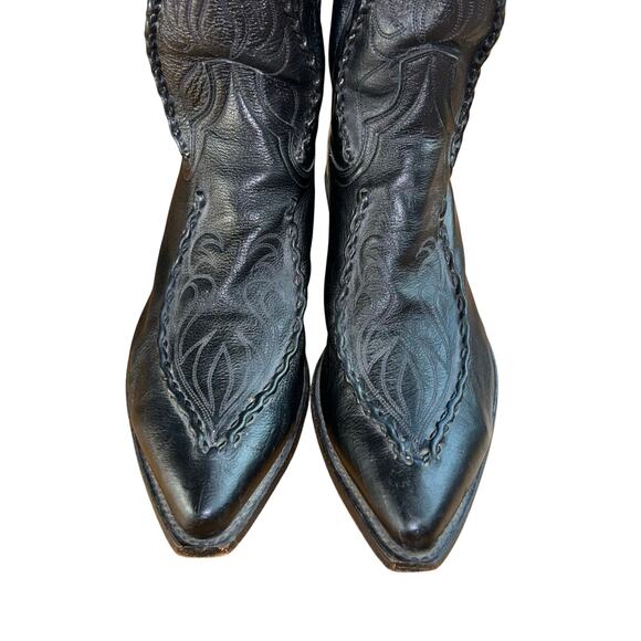 Vintage Dan Post Men's Black Leather Boots Deertan Cowboy Western USA Sz 11 EW - Picture 3 of 9